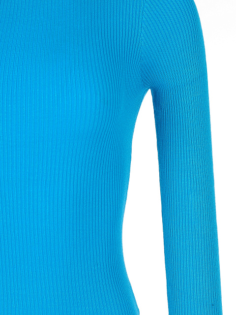 Aqua Blue Ribbed Jersey L/S Round Neck Bodysuit, 3