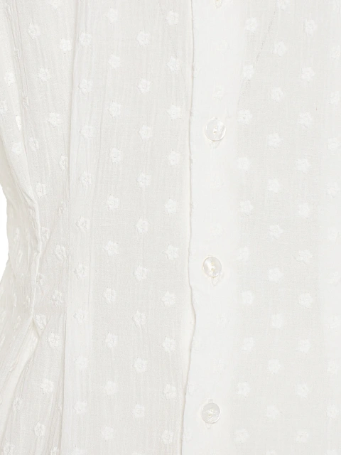 White Cotton Blouse With Textured Pattern, 3