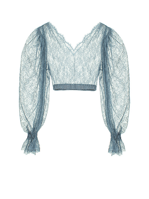 Light Blue Lace Cropped Blouse, 1