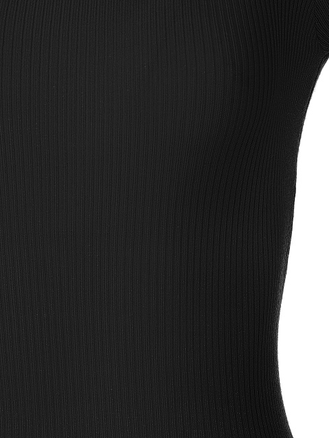 Black Ribbed Jersey L/S Round Neck Bodysuit, 3