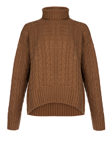 Brown Cable Knit Cashmere Sweater, 1