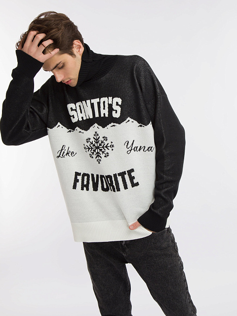 Men's Black & White Santa's Favorite Sweater, 5