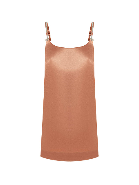 Peach satin mini dress, 1
