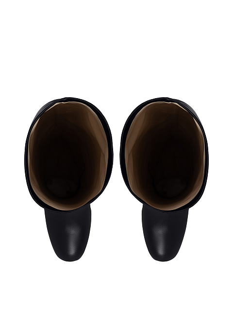 Black Leather Round Toe Long Boots, 4