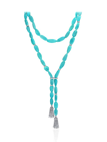 Amazonite, Cubic Zirconia & Silver Tassel Necklace, 1