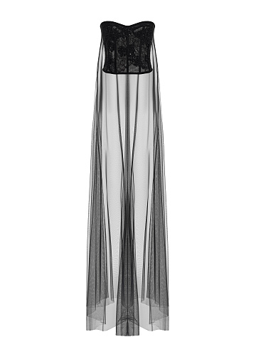 Black embroidered corset with train, 1