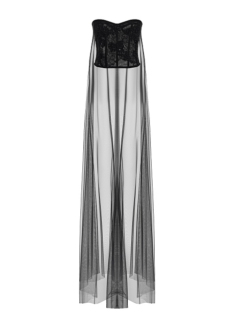 Black embroidered corset with train, 1