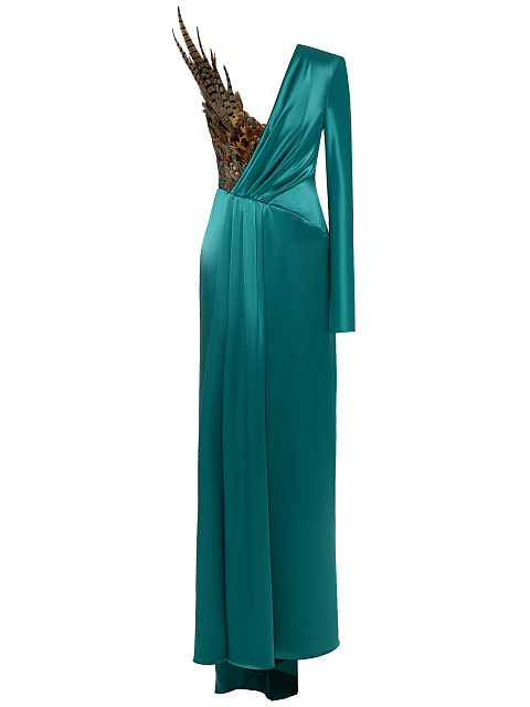 Turquoise Silk Dress With Feathers, 1