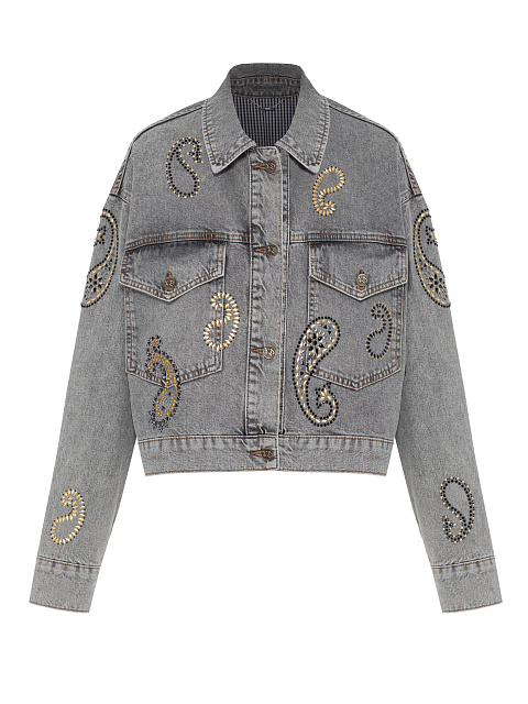 Light gray denim jacket with crystals, 1 Light gray denim jacket with crystals, 1