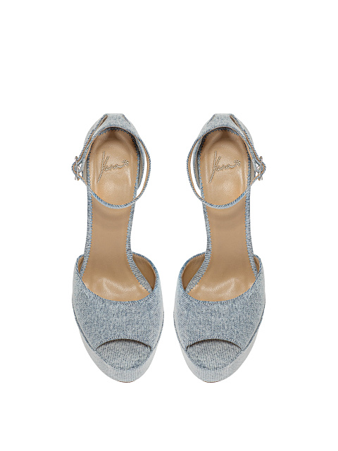 Light Blue Denim Chunky Heel Sandals, 4