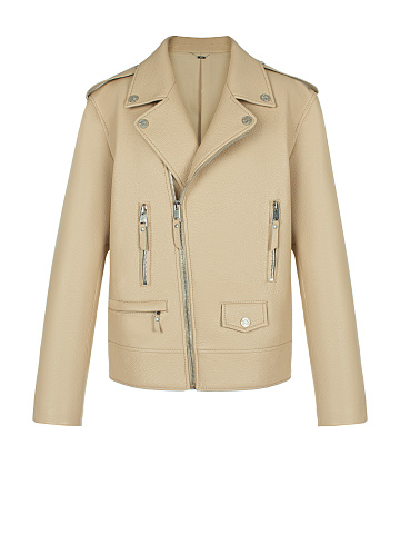 Beige Leather Biker Jacket, 1