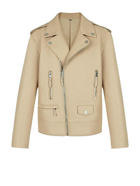 Beige Leather Biker Jacket, 1