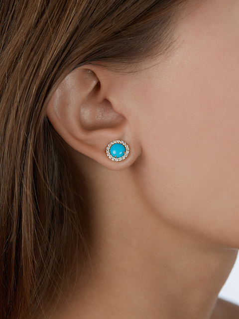 Turquoise & Round Diamond & Gold Earrings, 2
