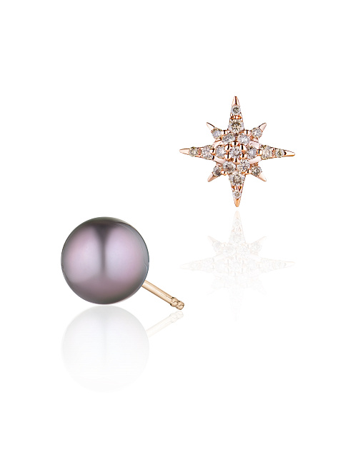 Rose Gold, Diamonds & Pearl Mismatched Studs, 2