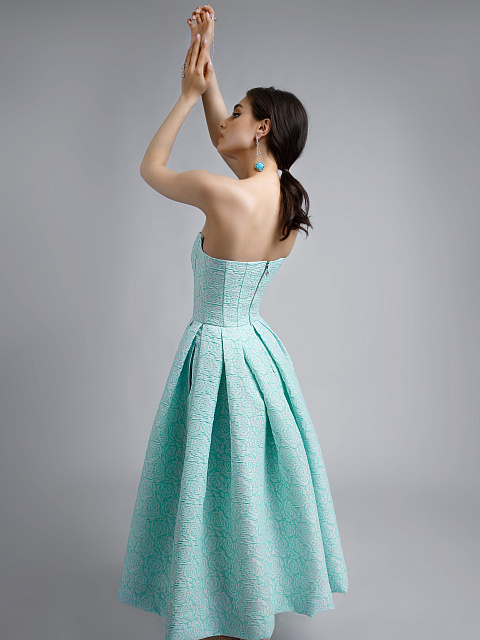 Turquiose Jacquard Midi Dress, 6