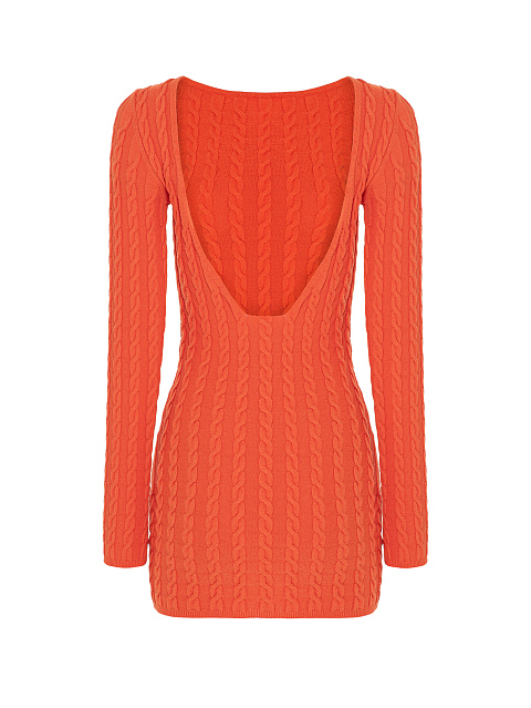 Orange Knitted Open Back Mini Dress, 2