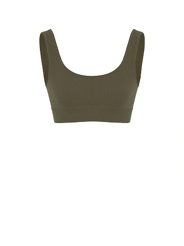 Khaki Ribbed Jersey Sports Bra, 1