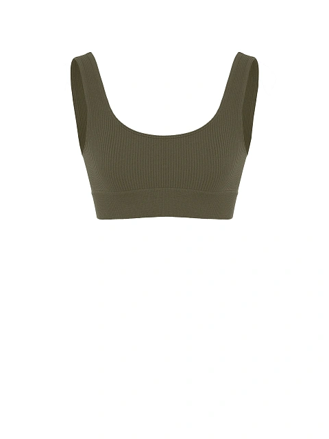 Khaki Ribbed Jersey Sports Bra, 1