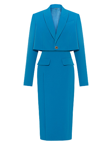 Electric Blue Wool Midi Skirt Suit, 1