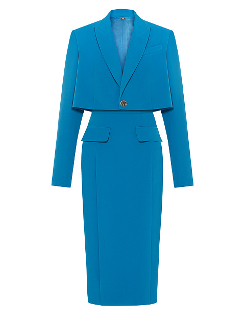 Electric Blue Wool Midi Skirt Suit, 1