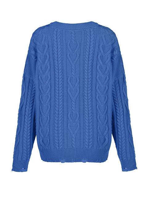 Blue Unisex Cable Knit Cotton Sweater, 2 Blue Unisex Cable Knit Cotton Sweater, 2