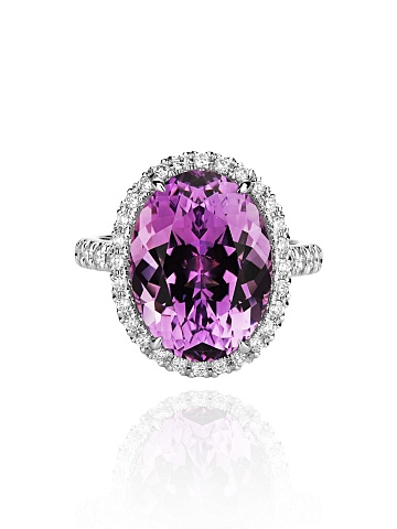 Oval Amethyst, Round Diamond & White Gold Ring, 2