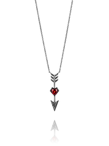 Black Gold, Garnet & Black Diamonds Arrow Necklace, 1