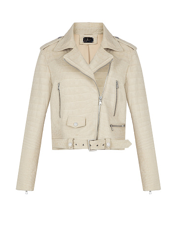 Ivory Crocodile Leather Biker Jacket, 1