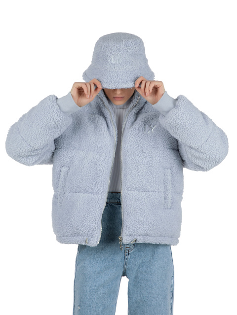 LY Embroidered Light Blue Faux Fur Bucket Hat, 3