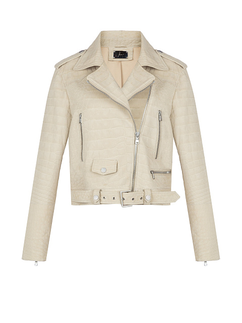 Ivory Crocodile Leather Biker Jacket, 1