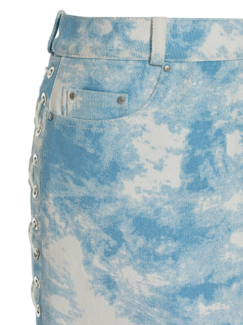Light Blue Tie-Dye Denim Mini Skirt, 4