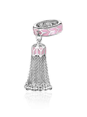 White gold hand chain ring with sakura-colored enamel, 1