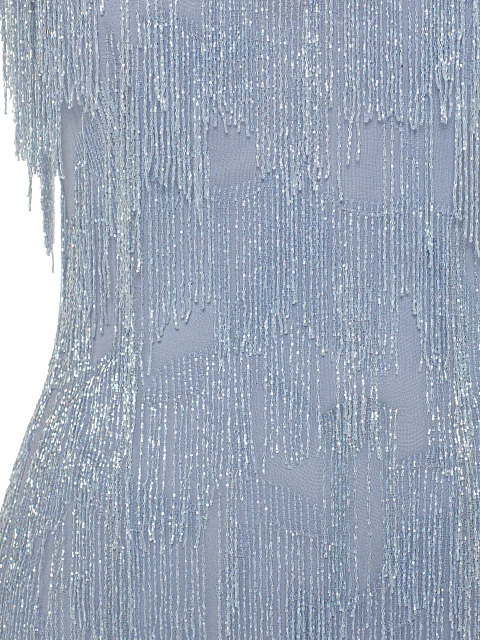 Light Blue Beaded Fringe Chiffon Mini Dress, 3