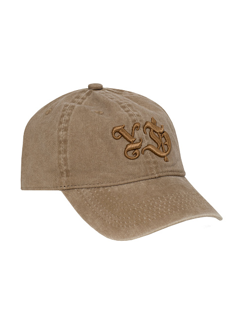 Brown vintage-denim cap with embroidery, 1 Brown vintage-denim cap with embroidery, 1