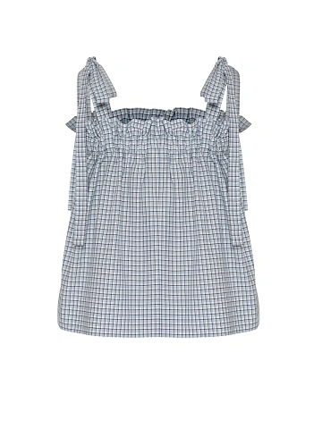 Blue & White Checkered Top With Tie Straps, 2