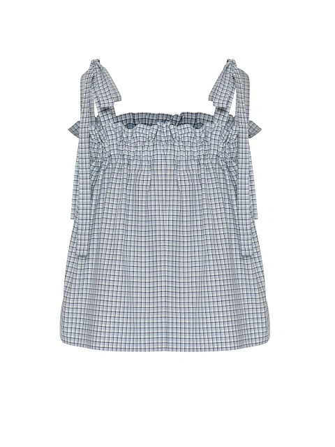 Blue & White Checkered Top With Tie Straps, 2