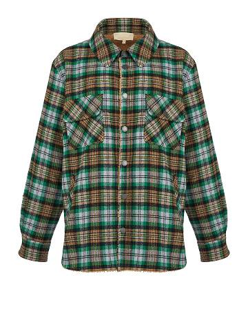 Green Checked Faux Fur Lined Shirt, 1