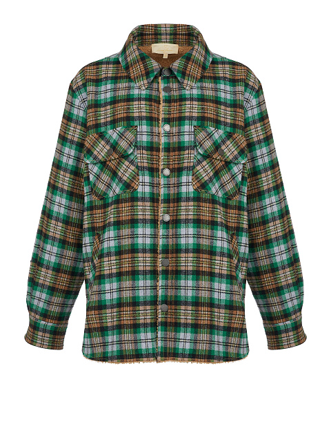 Green Checked Faux Fur Lined Shirt, 1