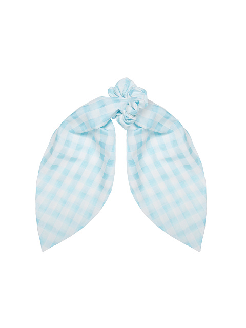 Blue Checked Chiffon Scrunchy, 1