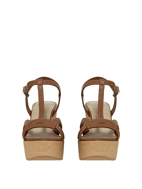 Brown Leather Wedge Sandals, 2