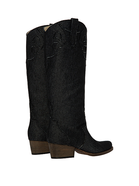 Dark Grey Denim Cowboy Boots, 3