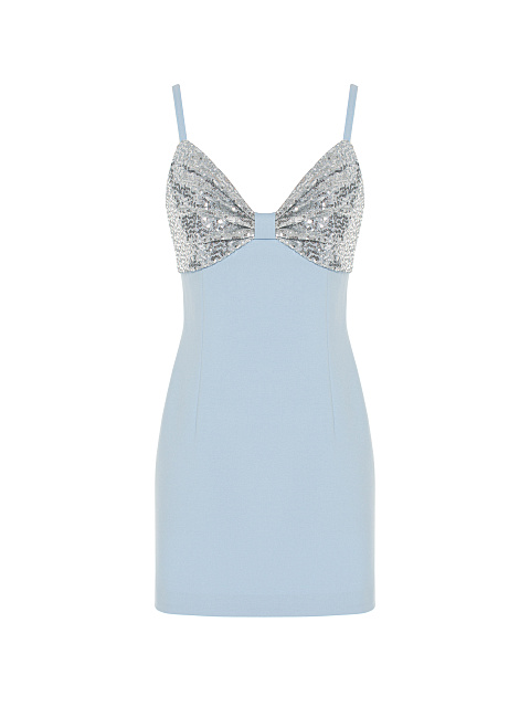 Light Blue & Silver Sequin Jersey Mini Dress, 1