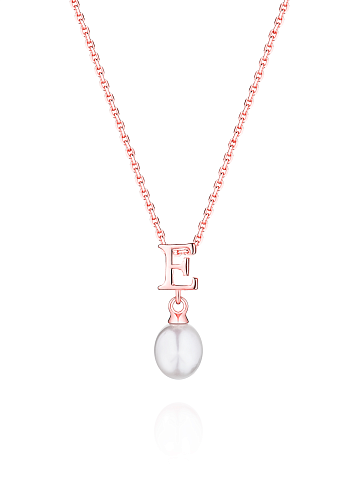 Gold-plated silver necklace with a pendant with the letter E and a pearl, 1