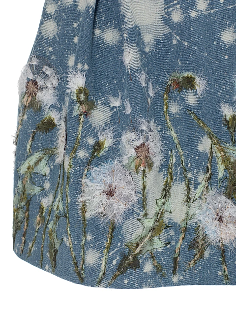 Blue Floral Embroidery Washed Denim Mini Dress, 3