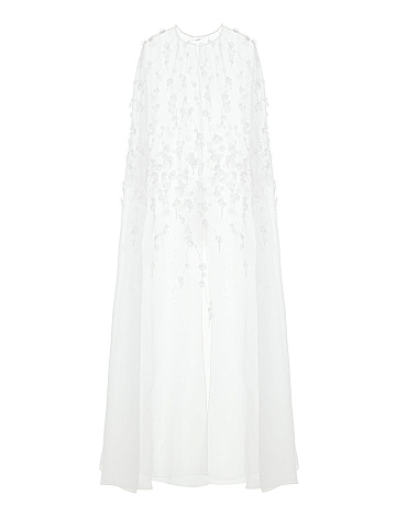 White Organza Cape With Floral Embroidery, 2
