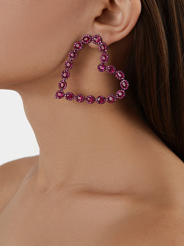 Black Gold & Rubies Heart Large Earrings, 2