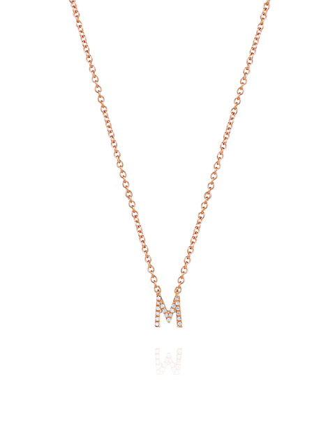 Rose Gold & Diamonds Letter "M" Necklace, 1