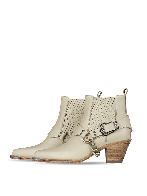 Beige Leather Ankle Boots, 1
