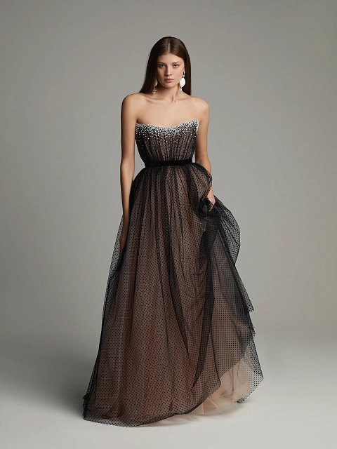Black Polka Dot Tulle Maxi Dress, 6