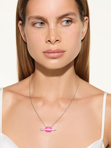 Lip-shaped necklace with pendant with Tutti Frutti Color enamel and diamonds, 2